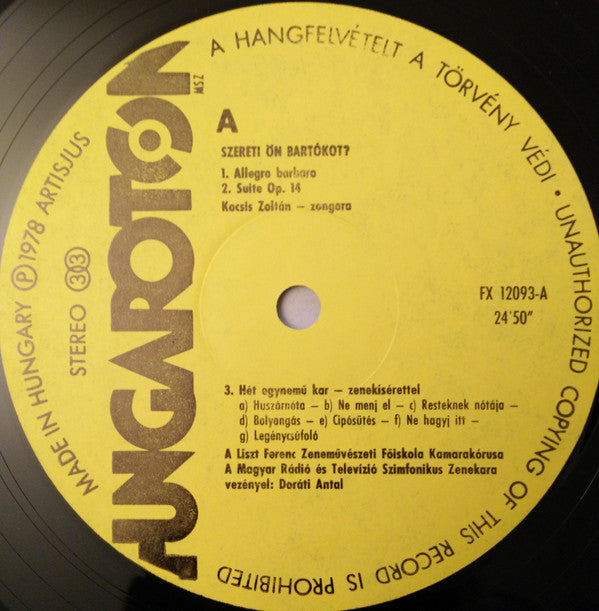 Béla Bartók : Szereti Ön...? (Szereti Ön Bartókot) (LP)