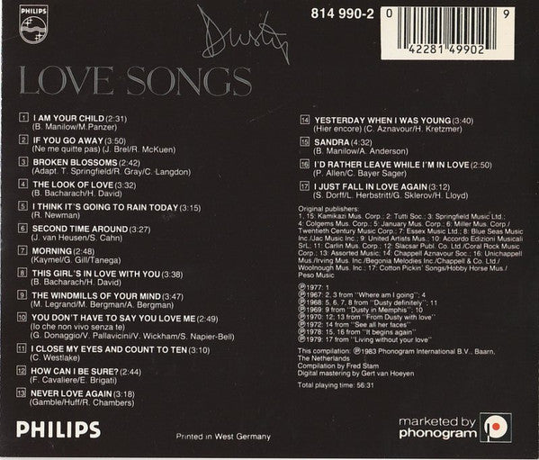 Dusty Springfield : Love Songs (CD, Comp)
