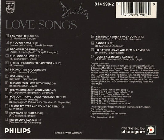 Dusty Springfield : Love Songs (CD, Comp)