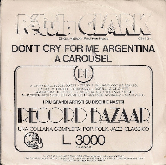 Petula Clark : Don't Cry For Me Argentina (7")