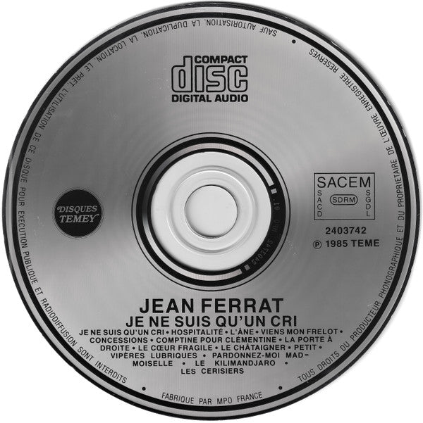 Jean Ferrat : Je Ne Suis Qu'Un Cri (CD, Album)