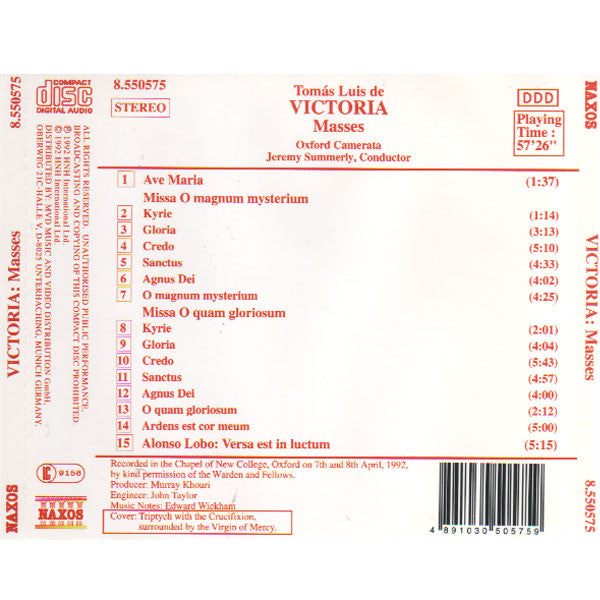 Tomás Luis De Victoria / Alonso Lobo - Oxford Camerata / Jeremy Summerly : Masses (CD, Album)