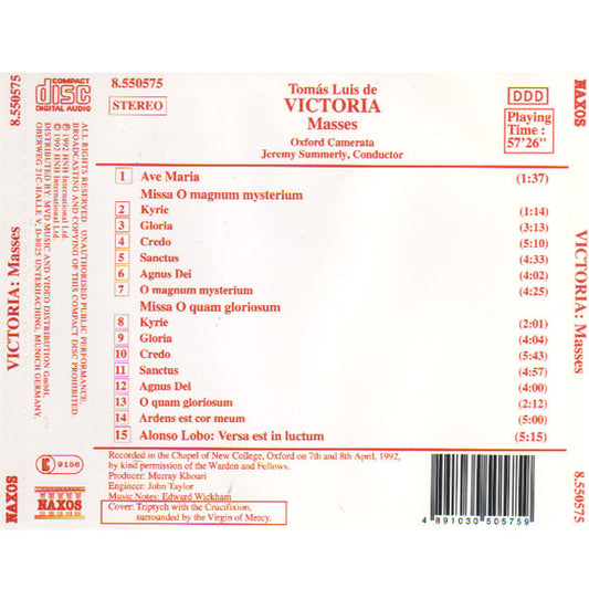 Tomás Luis De Victoria / Alonso Lobo - Oxford Camerata / Jeremy Summerly : Masses (CD, Album)