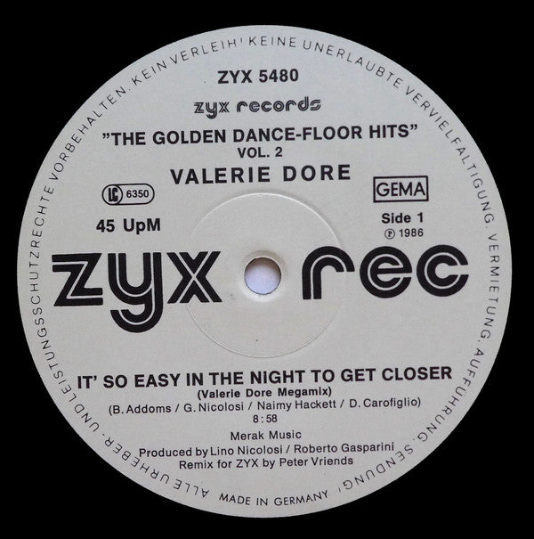 Valerie Dore : It's So Easy In The Night To Get Closer (Valerie Dore Megamix) / The Night (12", Maxi, P/Mixed, Com)