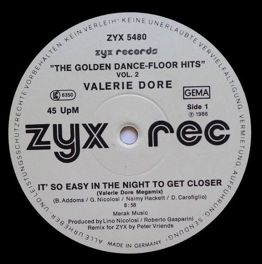 Valerie Dore : It's So Easy In The Night To Get Closer (Valerie Dore Megamix) / The Night (12", Maxi, P/Mixed, Com)