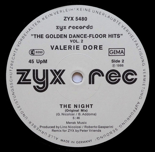 Valerie Dore : It's So Easy In The Night To Get Closer (Valerie Dore Megamix) / The Night (12", Maxi, P/Mixed, Com)