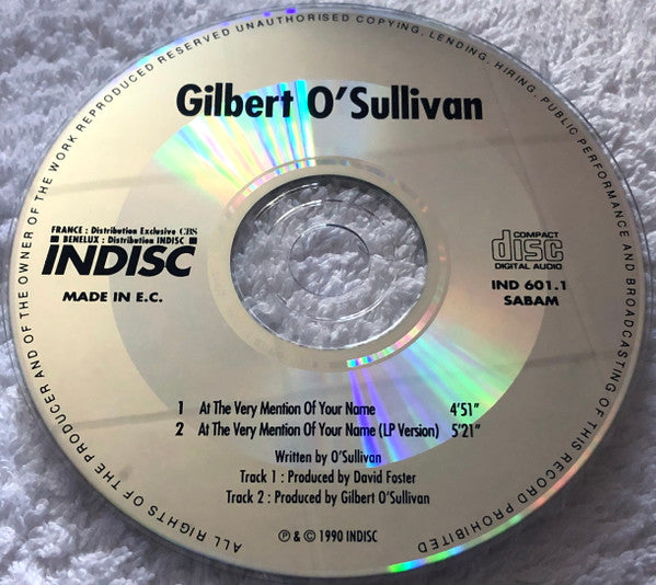 Gilbert O'Sullivan : At The Very Mention Of Your Name (CD, Single)