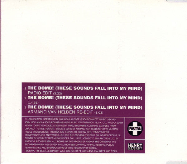 Kenny "Dope" Gonzalez Presents The Bucketheads : The Bomb! (These Sounds Fall Into My Mind) (CD, Single)