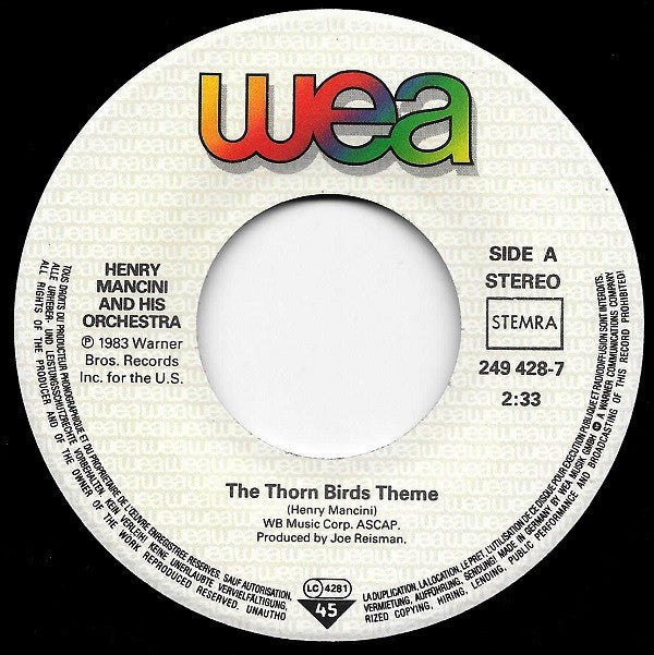 Henry Mancini And His Orchestra, Juan Martin : The Thorn Birds Theme (7", Single)
