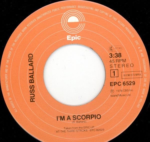 Russ Ballard : I'm A Scorpio (7", Single)