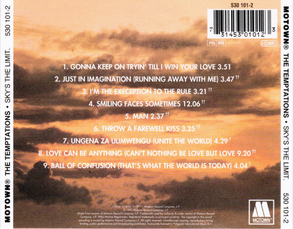 The Temptations : Sky's The Limit (CD, Album, RE)