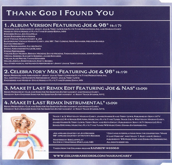 Mariah Carey With Joe & 98 Degrees : Thank God I Found You (CD, Maxi)