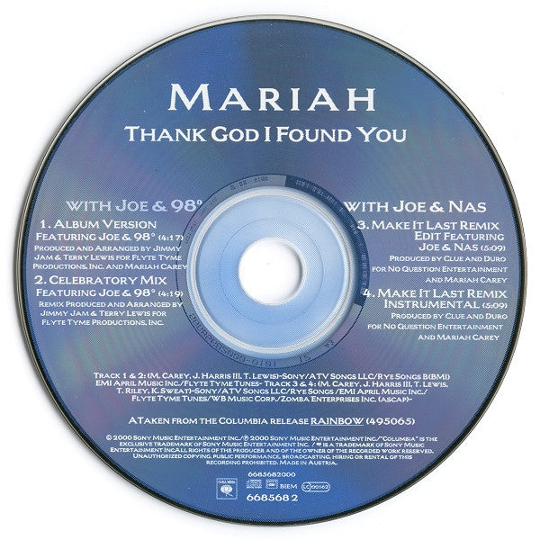 Mariah Carey With Joe & 98 Degrees : Thank God I Found You (CD, Maxi)
