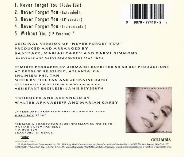 Mariah Carey : Never Forget You (CD, Maxi, RE)