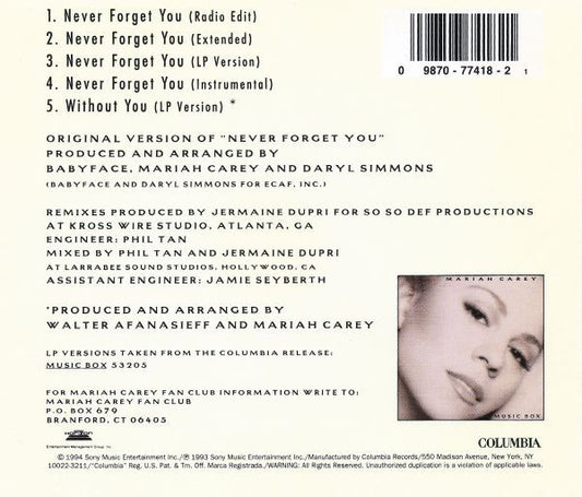 Mariah Carey : Never Forget You (CD, Maxi, RE)