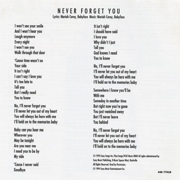 Mariah Carey : Never Forget You (CD, Maxi, RE)