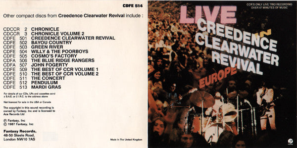 Creedence Clearwater Revival : Live In Europe (CD, Album, RM)