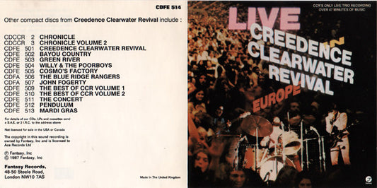 Creedence Clearwater Revival : Live In Europe (CD, Album, RM)