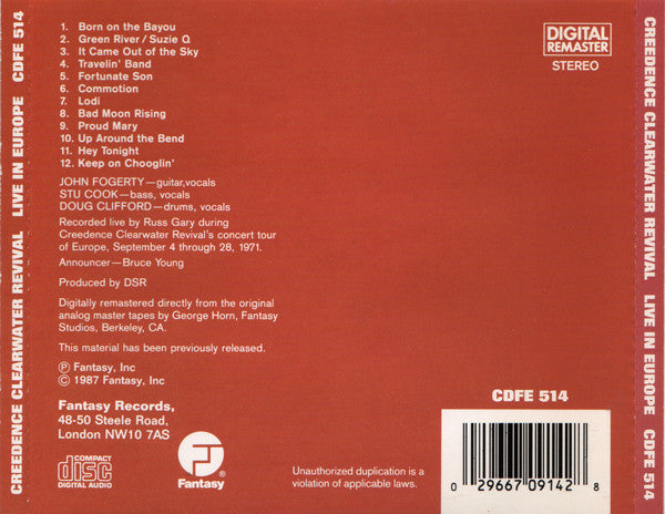 Creedence Clearwater Revival : Live In Europe (CD, Album, RM)