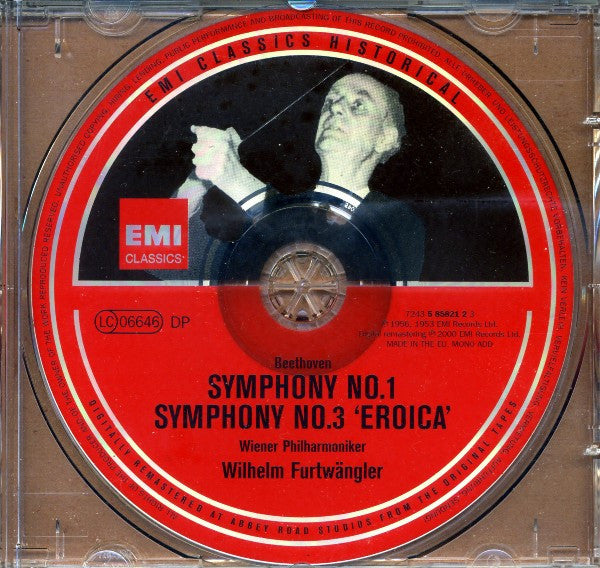 Ludwig van Beethoven - Wilhelm Furtwängler, Wiener Philharmoniker : Symphony No. 1 / Symphony No. 3 "Eroica"  (CD, Comp, Mono, RM)