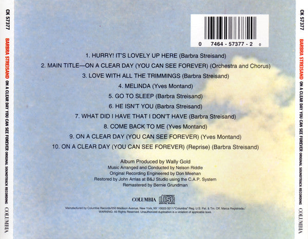 Barbra Streisand, Yves Montand : On A Clear Day You Can See Forever (CD, Album, RE, RM)