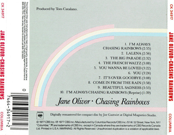 Jane Olivor : Chasing Rainbows (CD, Album, RE, RM)