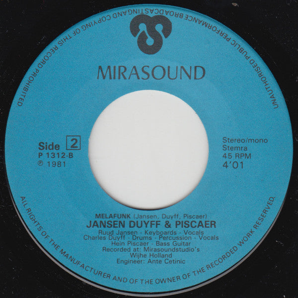 Jansen Duyff & Piscaer : Today I Lost A Friend / Melafunk (7", Single)