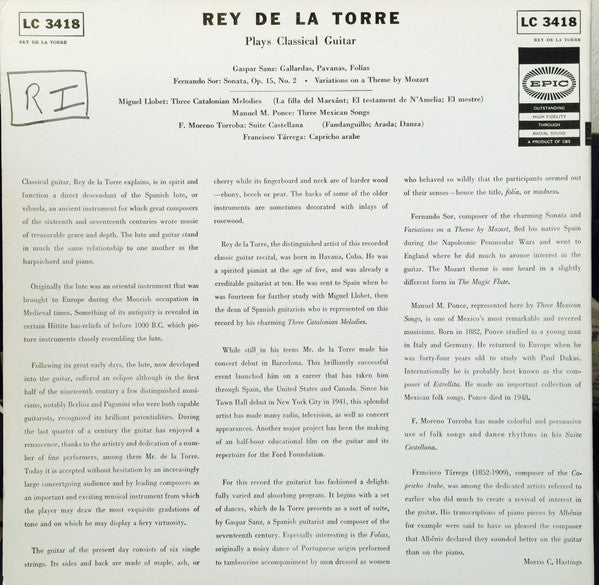 Rey De La Torre : Plays Classical Guitar (LP, Album)