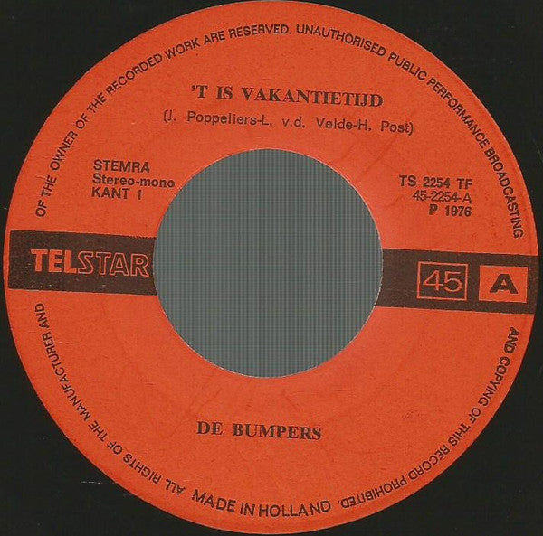 De Bumpers : Hela, Hola, 't Is Vakantietijd (7", Single)