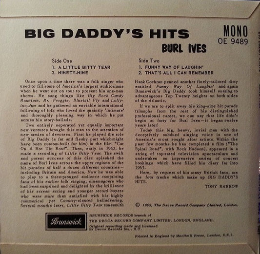 Burl Ives : Big Daddy's Hits (7", EP)
