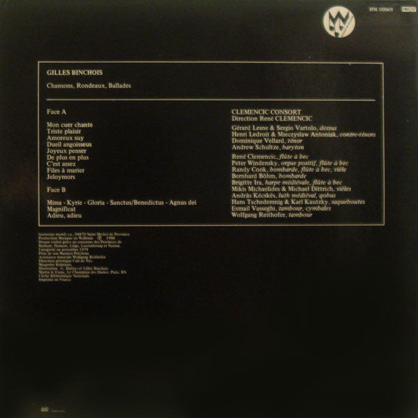Gilles Binchois / Clemencic Consort : Chansons,Rondeaux, Ballades, Missa, Magnificat (LP, Album, Gat)