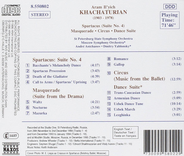 Aram Il'yich Khachaturian* – André Anichanov, St. Petersburg State Symphony Orchestra* / Dmitry Yablonsky, Moscow Symphony Orchestra* : Spartacus Suite No. 4 / Masquerade / Circus / Dance Suite (CD, Comp)