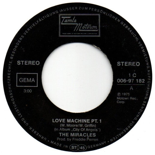 The Miracles : Love Machine (7", Single)