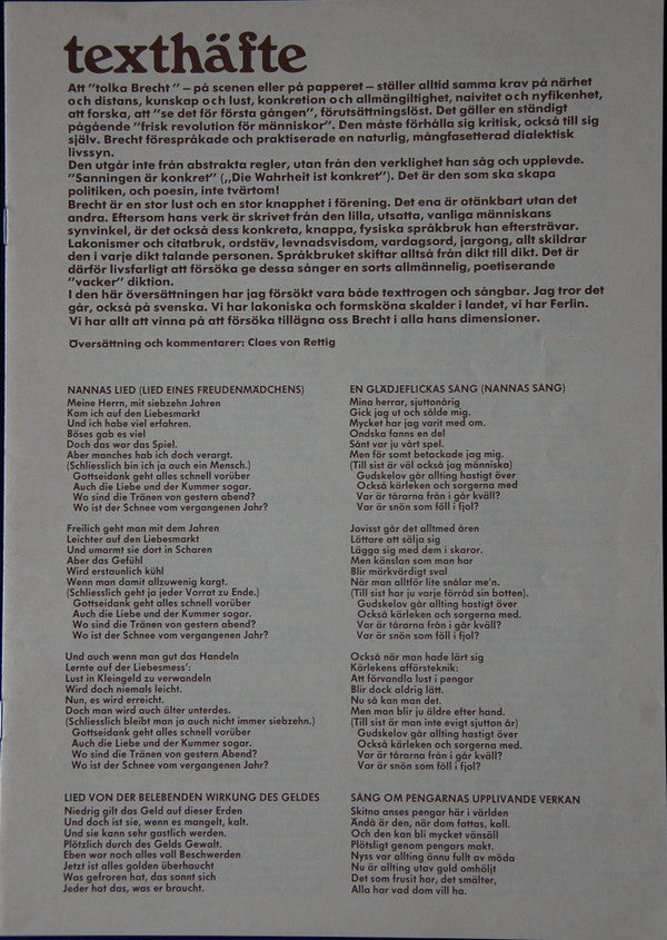 Gisela May, Bertolt Brecht : Gisela May Sjunger Brecht (LP, Album)