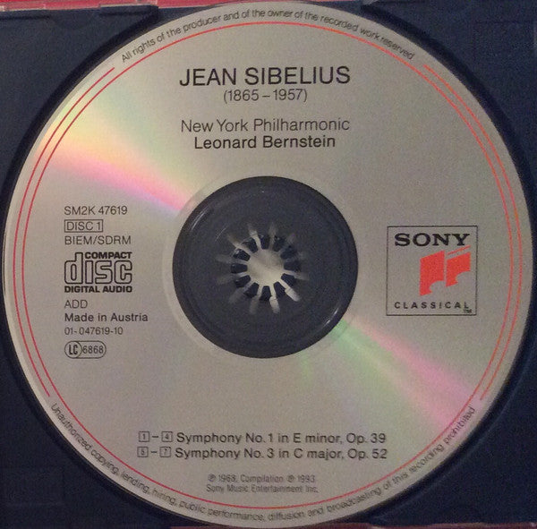 Sibelius* - New York Philharmonic, Leonard Bernstein : Symphonies Nos. 1, 2 & 3 / Luonnotar / Pohjola's Daughter (2xCD, Comp, RE, RM)