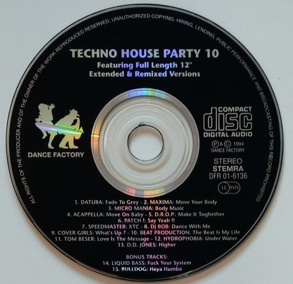 Various : Techno House Party 10 (Featuring Full Length 12") (Extended & Remixed Version) (CD, Comp)