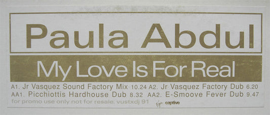 Paula Abdul : My Love Is For Real (12", MP, Promo)