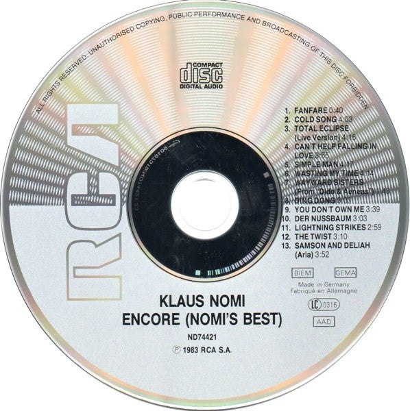 Klaus Nomi : Encore! (CD, Comp, RE, RP)