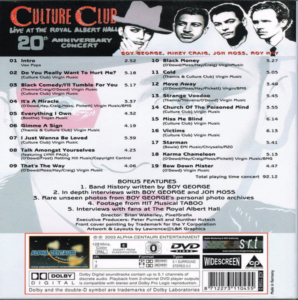 Culture Club : Live At The Royal Albert Hall 20th Anniversary Concert (DVD-V, Album, Multichannel, PAL)