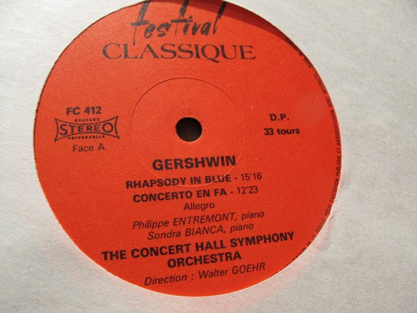 George Gershwin, Philippe Entremont, Sondra Bianca, The Concert Hall Symphony Orchestra : Rhapsody In Blue - Concerto En Fa Variations Sur «I Got Rhythm» (LP, Album, RE)