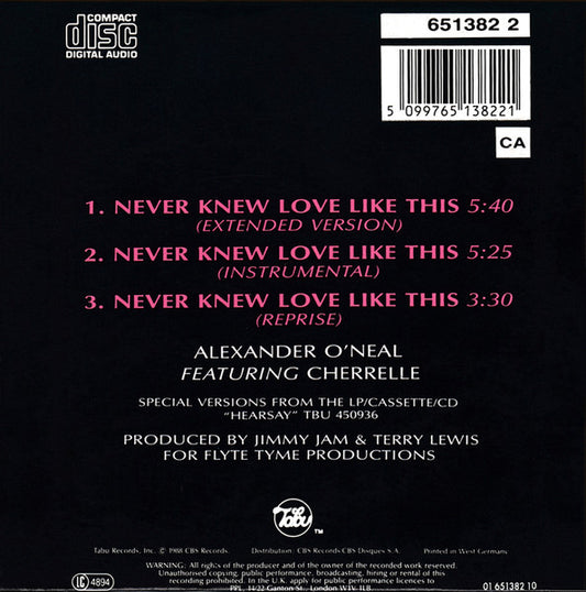 Alexander O'Neal Featuring Cherrelle : Never Knew Love Like This (CD, Single)