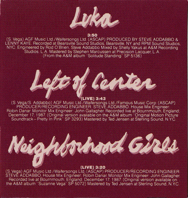 Suzanne Vega : Luka (CD, Mini, Single)