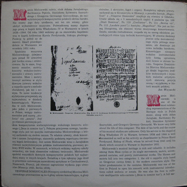 Marcin Mielczewski, Chór Polskiego Radia We Wrocławiu And Warszawska Orkiestra Kameralna, Edmund Kajdasz : Vesperae Dominicales (LP, Album, Mono, Blu)