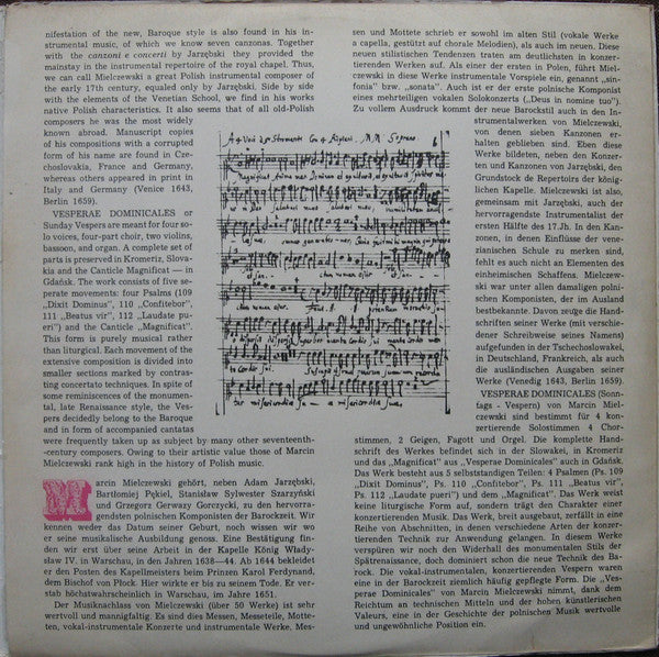 Marcin Mielczewski, Chór Polskiego Radia We Wrocławiu And Warszawska Orkiestra Kameralna, Edmund Kajdasz : Vesperae Dominicales (LP, Album, Mono, Blu)