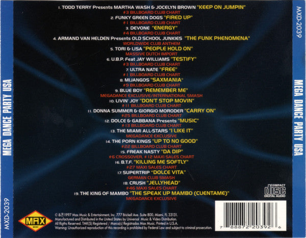 Various : Mega Dance Party USA (CD, Comp, Mixed)