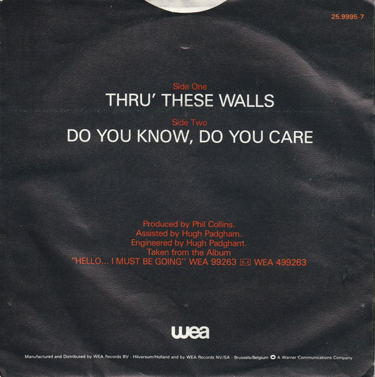 Phil Collins : Thru' These Walls (7", Single)