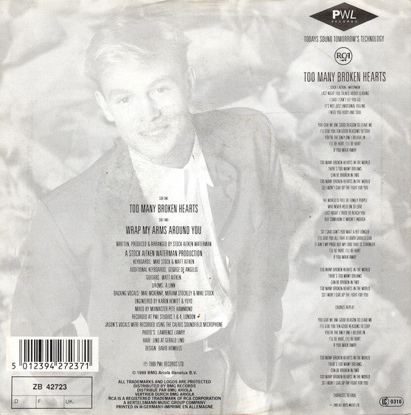 Jason Donovan : Too Many Broken Hearts (7", Single)