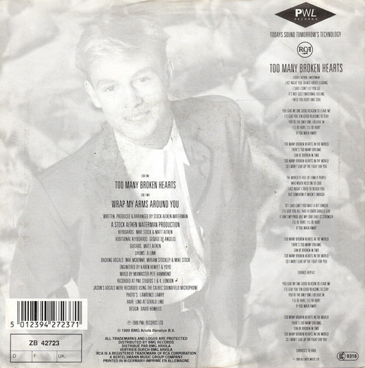 Jason Donovan : Too Many Broken Hearts (7", Single)