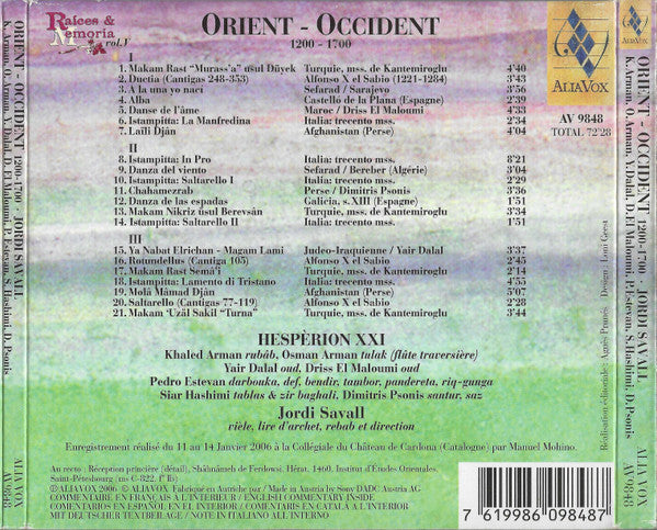 Jordi Savall, Hespèrion XXI : Orient - Occident 1200-1700 (CD, Album)