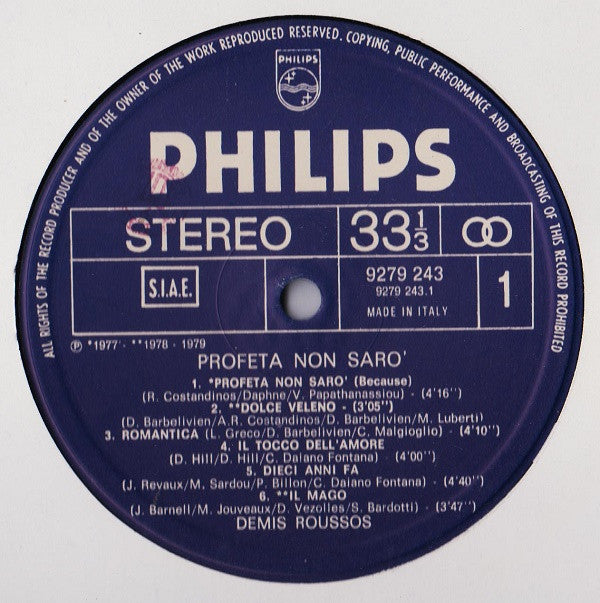 Demis Roussos : Profeta Non Sarò (LP, Comp)